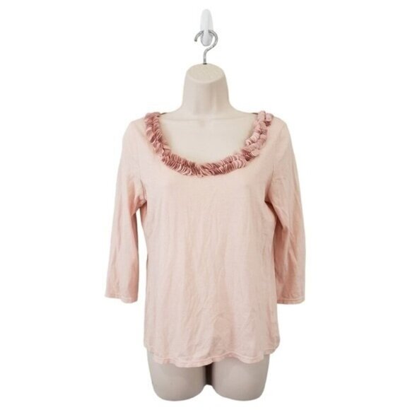 Talbots Super Soft 100% Pima Cotton Top Size SP Ruffle Neck NWOT - Picture 2 of 10